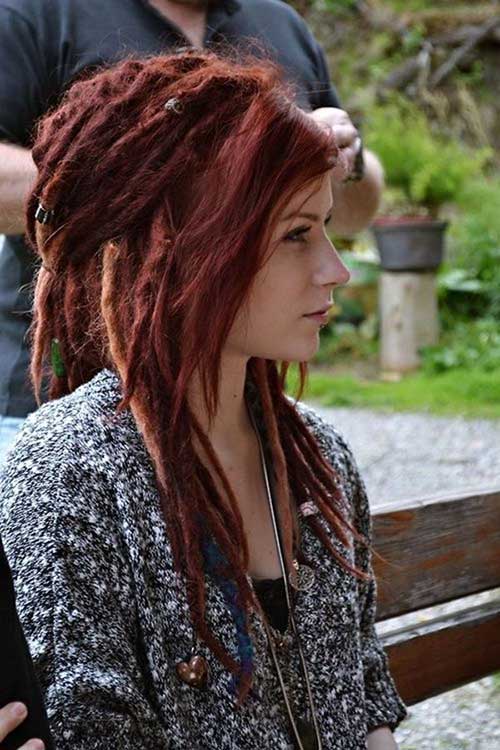 Female Red Hippie Dreadlocks Hairstyle