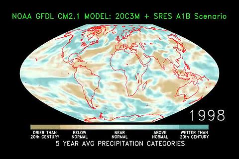 File:Animation of projected annual precipitation from 1900-2100, based on SRES emissions scenario A1B (NOAA GFDL CM2.1 climate model) 480p.ogv