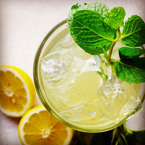 Lemonade w/vanilla, mint+rosemary, recipe in @hughacheson's "a new turn in the south"