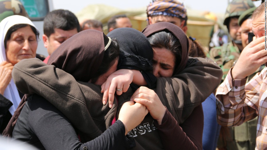 Yazidis embrace after being released by ISIS south of Kirkuk, Iraq, on Wednesday, April 8.&lt;a href=&quot;http://www.cnn.com/2015/04/08/world/isis-yazidis-released/&quot;&gt; ISIS released more than 200 Yazidis&lt;/a&gt;, a minority group whose members were killed, captured and displaced when the Islamist terror organization overtook their towns in northern Iraq last summer, officials said.