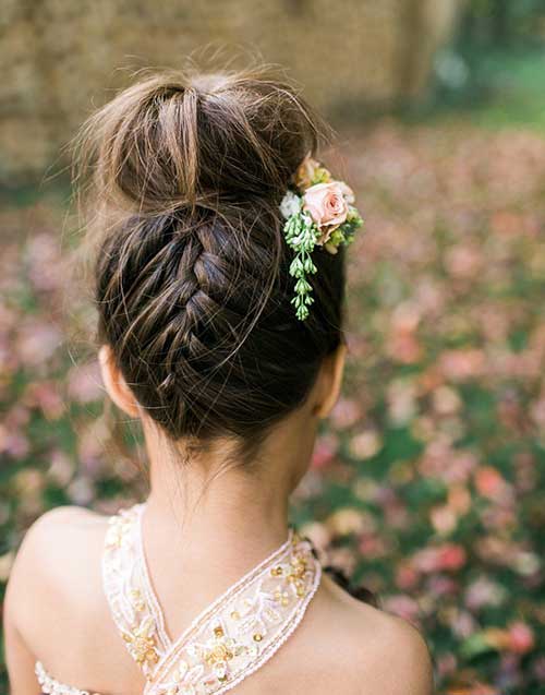 Flower Braided Bun Hairstyle for Bridesmaids for Long Hair