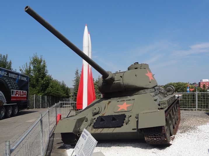 One of three classic T-34/85 tanks that are on display in the Auto & Technik Museum Sinsheim