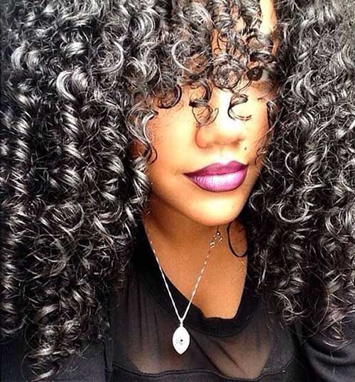 Bright Curly Weave Hairstyle with Bangs