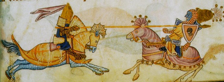 Imaginary encounter between Richard the Lionheart and Saladin, 13th-century manuscript. (Wikipedia)