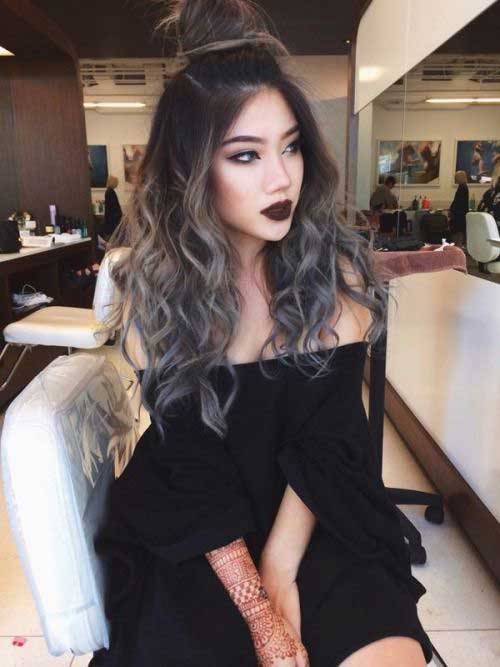 Black Gray Ombre Hair with Curls