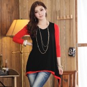 Causal Two Toned Long Sleeves Asymmetrical Hem Loose Knit Top 3 Colors