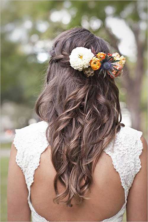 Bridesmaid Wavy Hairstyle with Flowers for Long Hair
