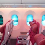 Electro-chromatic windows that dim on demand by pressing a button are one of the Boeing 787 Dreamliner's most innovative features. (STEVEN LUO/ CALIFORNIA BEAT PHOTO)