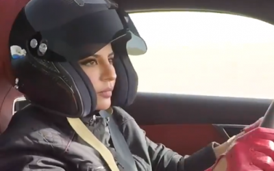 Aseel Al-Hamad, the first female member of Saudi Arabia's national motorsport federation, takes the wheel in a Twitter video posted on June 24, 2018, the day Saudi women gained the right to drive in the kingdom. (Twitter screen capture)