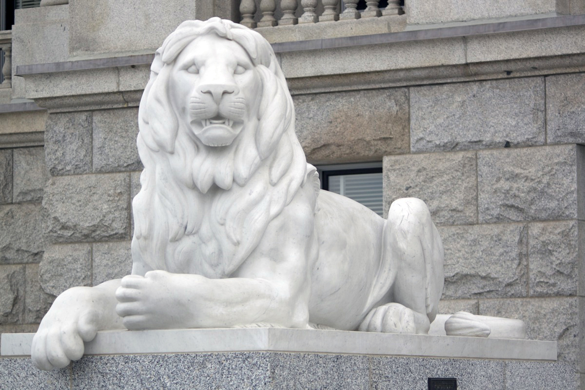 "The Lions" by Gavin Jack. Restored by Ralphael Plescia. Photo by Kelly Green, September 2012.
