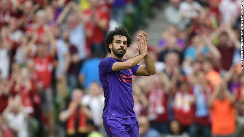 DUBLIN, IRELAND - AUGUST 04: Mohamed Salah of Liverpool applauds the supporters during the international friendly game between Liverpool and Napoli at Aviva Stadium on August 4, 2018 in Dublin, Ireland. (Photo by Charles McQuillan/Getty Images)
