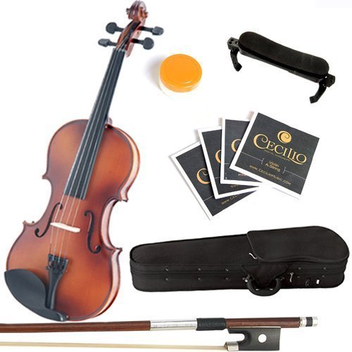 Mendini 1/4 MV300 Solid Wood Satin Antique Violin with Hard Case, Shoulder Rest, Bow, Rosin and Extra Strings