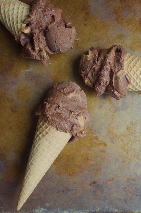 Three Ingredient Peanut Butter Chunk Chocolate “Nice” Cream {vegan, no sugar added}

