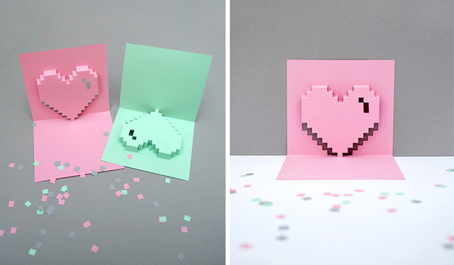 การ์ดหัวใจ Pixel art Heart Pixel art pop up card