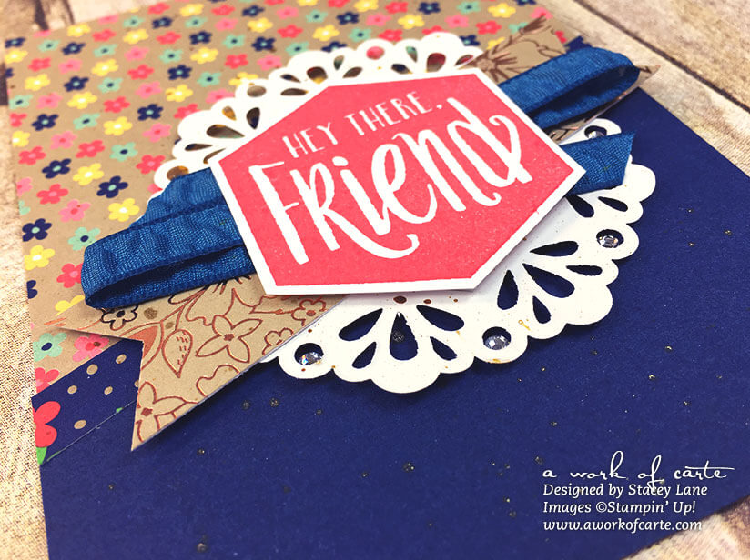 Hey There Friend card featuring Scenic Sayings stamps and Affectionately Yours Designer Series Paper