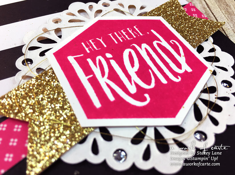 Hey There Friend card featuring Scenic Sayings stamps and Pop of Pink Designer Series Paper