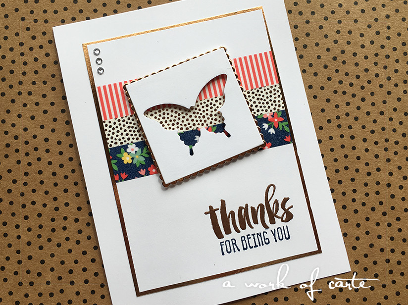 Thank you card featuring Suite Sayings, Affectionately Yours Washi Tape and the Elegant Butterfly Punch | A Work of Carte