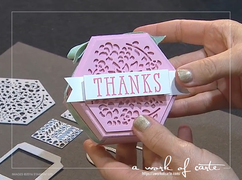2017 Stampin' Up Occasions Sneak Peek: Gift of Thanks Box made from the Window Box Thinlits Dies. Features 8 mini cards inside!