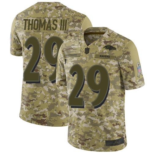 Youth Earl Thomas III Camo Limited Football Jersey: Baltimore Ravens #29 2018 Salute to Service  Jersey