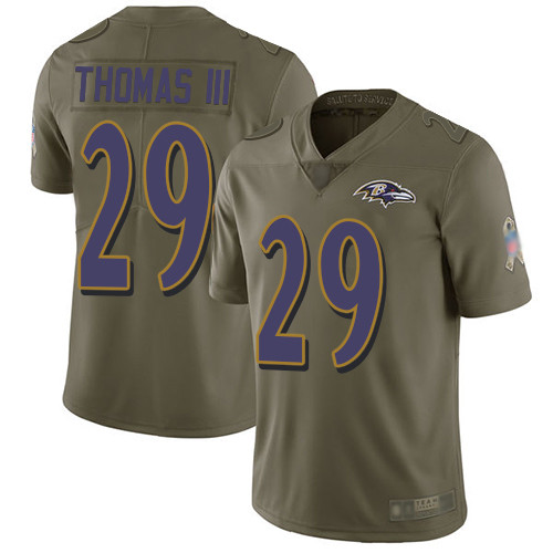 Men's Earl Thomas III Olive Limited Football Jersey: Baltimore Ravens #29 2017 Salute to Service  Jersey