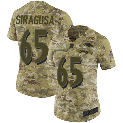 Women's Nico Siragusa Camo Limited Football Jersey: Baltimore Ravens #65 2018 Salute to Service  Jersey
