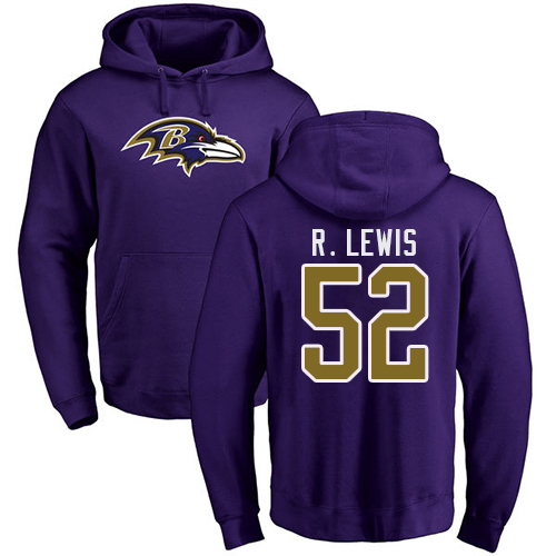 Ray Lewis Purple Name & Number Logo Football : Baltimore Ravens #52 Pullover Hoodie