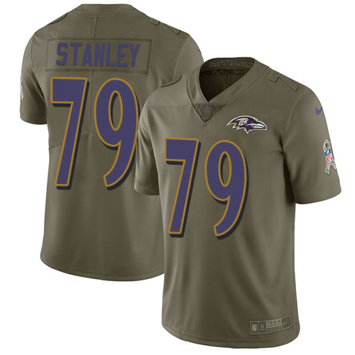 Men's Ronnie Stanley Olive Limited Football Jersey: Baltimore Ravens #79 2017 Salute to Service  Jersey