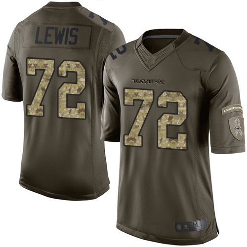 Men's Alex Lewis Green Elite Football Jersey: Baltimore Ravens #72 Salute to Service  Jersey