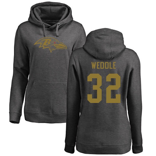 Women's Eric Weddle Ash One Color Football : Baltimore Ravens #32 Pullover Hoodie