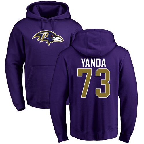 Marshal Yanda Purple Name & Number Logo Football : Baltimore Ravens #73 Pullover Hoodie