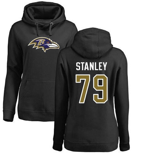 Women's Ronnie Stanley Black Name & Number Logo Football : Baltimore Ravens #79 Pullover Hoodie