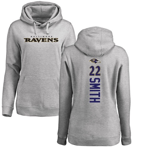 Women's Jimmy Smith Ash Backer Football : Baltimore Ravens #22 Pullover Hoodie