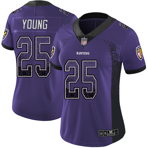 Women's Tavon Young Purple Limited Football Jersey: Baltimore Ravens #25 Rush Drift Fashion  Jersey