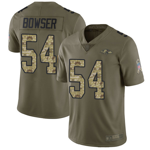 Men's Tyus Bowser Olive/Camo Limited Football Jersey: Baltimore Ravens #54 2017 Salute to Service  Jersey