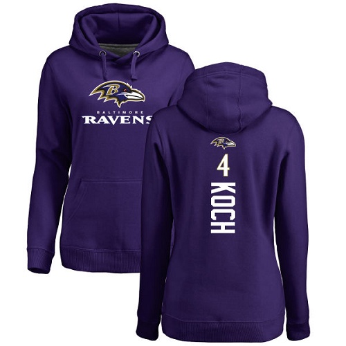 Women's Sam Koch Purple Backer Football : Baltimore Ravens #4 Pullover Hoodie