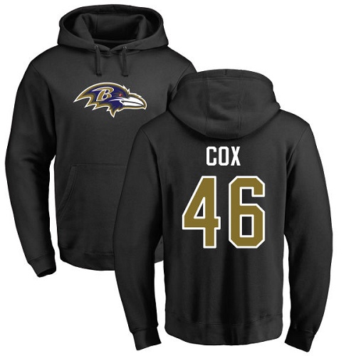 Morgan Cox Black Name & Number Logo Football : Baltimore Ravens #46 Pullover Hoodie