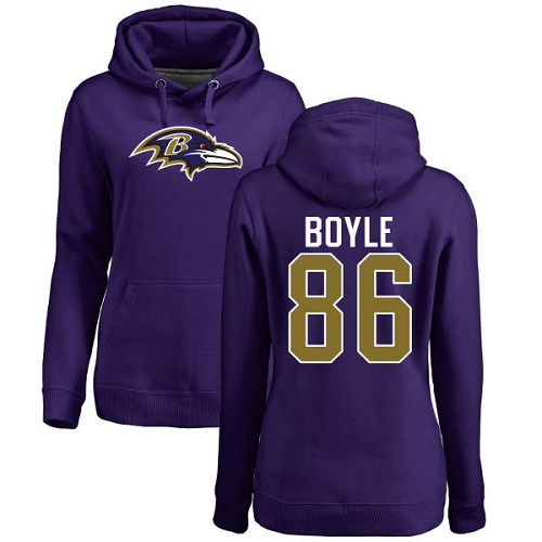 Women's Nick Boyle Purple Name & Number Logo Football : Baltimore Ravens #86 Pullover Hoodie