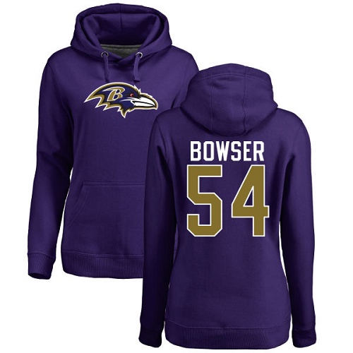 Women's Tyus Bowser Purple Name & Number Logo Football : Baltimore Ravens #54 Pullover Hoodie