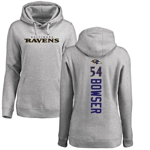 Women's Tyus Bowser Ash Backer Football : Baltimore Ravens #54 Pullover Hoodie