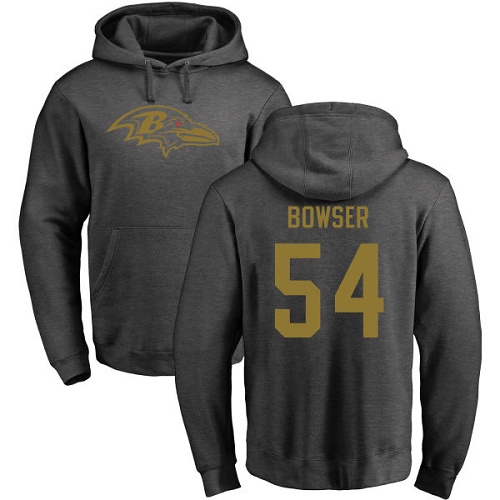 Tyus Bowser Ash One Color Football : Baltimore Ravens #54 Pullover Hoodie