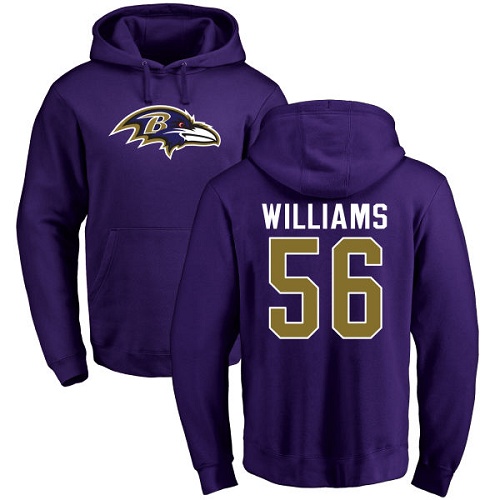 Tim Williams Purple Name & Number Logo Football : Baltimore Ravens #56 Pullover Hoodie