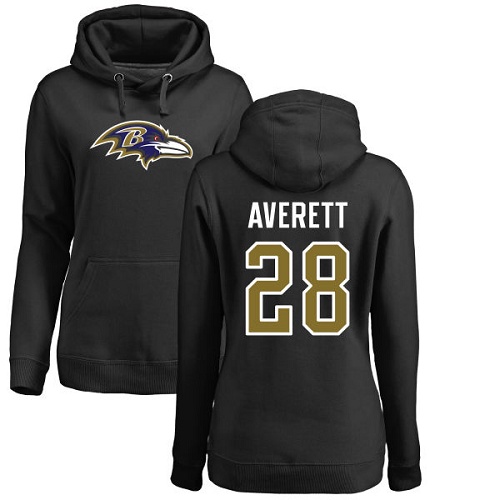 Women's Anthony Averett Black Name & Number Logo Football : Baltimore Ravens #28 Pullover Hoodie