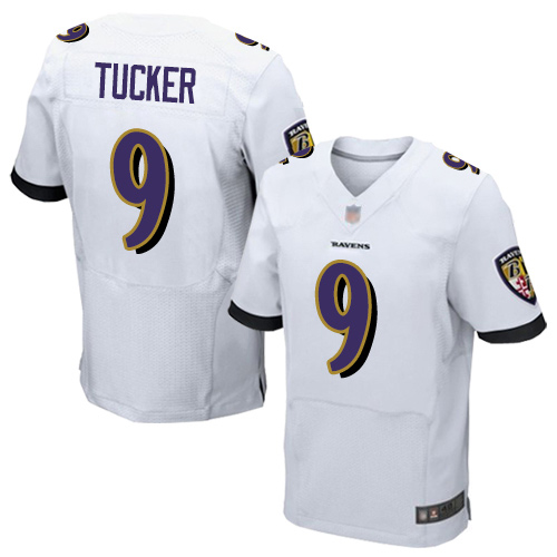 Men's Justin Tucker White Road Elite Football Jersey: Baltimore Ravens #9  Jersey