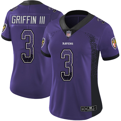 Women's Robert Griffin III Purple Limited Football Jersey: Baltimore Ravens #3 Rush Drift Fashion  Jersey