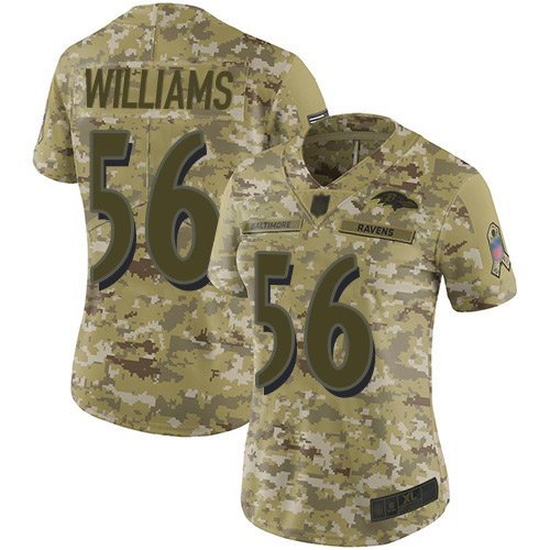 Women's Tim Williams Camo Limited Football Jersey: Baltimore Ravens #56 2018 Salute to Service  Jersey