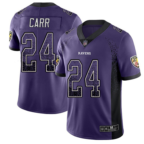 Men's Brandon Carr Purple Limited Football Jersey: Baltimore Ravens #24 Rush Drift Fashion  Jersey