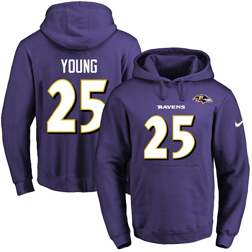 Football Men's  Baltimore Ravens #25 Tavon Young Purple Name & Number Pullover Hoodie