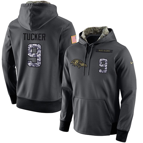 Football Men's  Baltimore Ravens #9 Justin Tucker Stitched Black Anthracite Salute to Service Player Performance Hoodie
