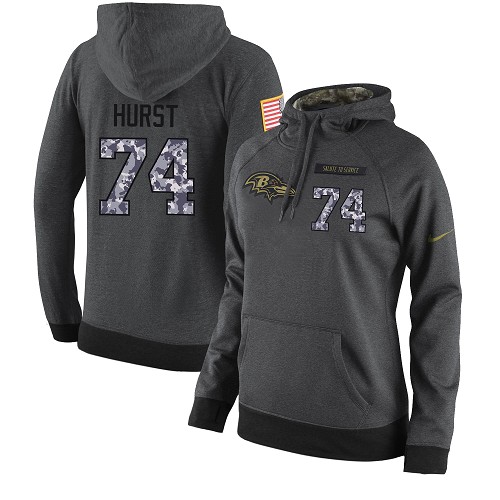 Football Women's  Baltimore Ravens #74 James Hurst Stitched Black Anthracite Salute to Service Player Performance Hoodie