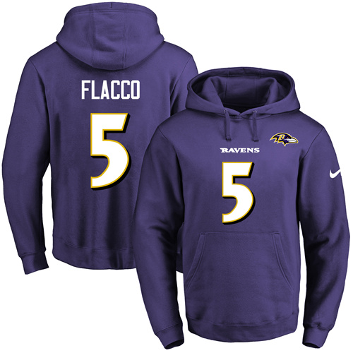Football Men's  Baltimore Ravens #5 Joe Flacco Purple Name & Number Pullover Hoodie
